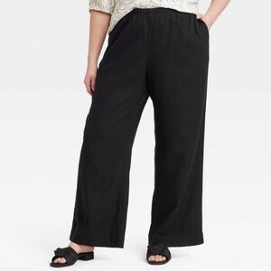NWT A New Day Women's Wideleg Midrise Linen Pull-on Pants Black Size XXL Regular
